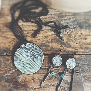 OOAK Artisan Hand Stamped Messa Medallion Set | Patina Ombré & Leather